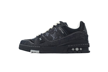 Dark Denim Monogram-Style Sneakers – Luxury Street Trainer side