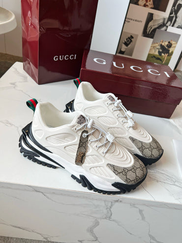 Custom Chunky Retro Low-Top Sneakers with Monogram-Style Canvas Panels