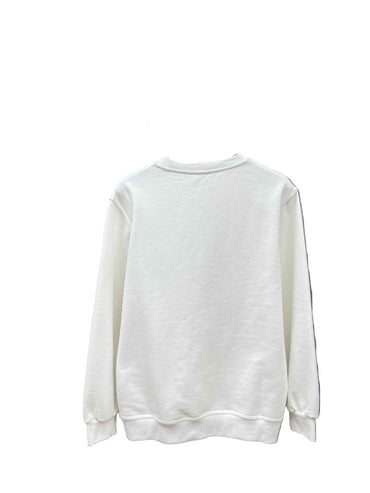 White Luxury Ribbed Crewneck Sweatshirt – Blue Lettered Graphic Style - TruVybe Essentials
