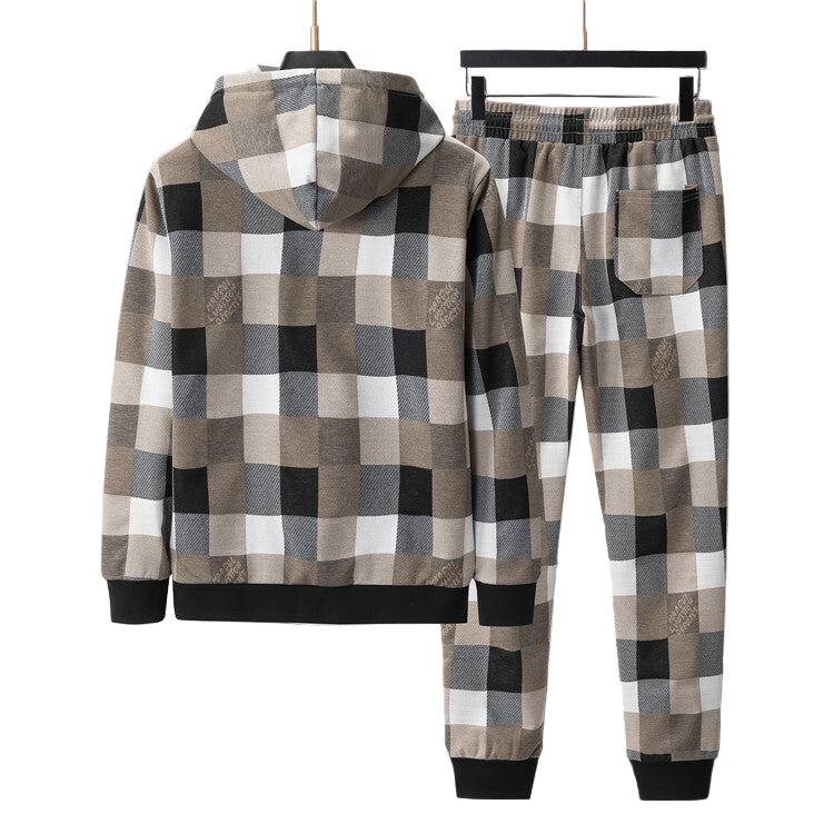 Luxury Checkered Tracksuit – Brown Plaid Hoodie & Jogger Set - TruVybe Essentials