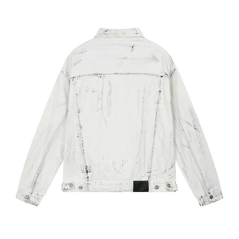 White Iridescent Foil Oversized Denim Jacket – Distressed Street Style