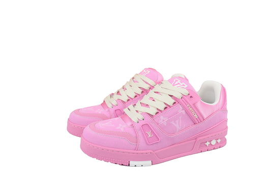 Pink Monogram-Style Trainers – Luxury Textured Low-Top Sneakers - TruVybe Essentials