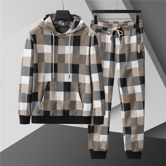 Luxury Checkered Tracksuit – Brown Plaid Hoodie & Jogger Set
