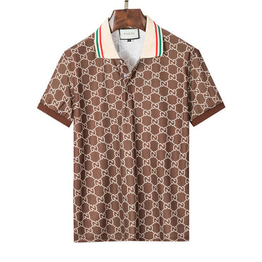 brown Cotton Knit Jacquard Polo Shirt