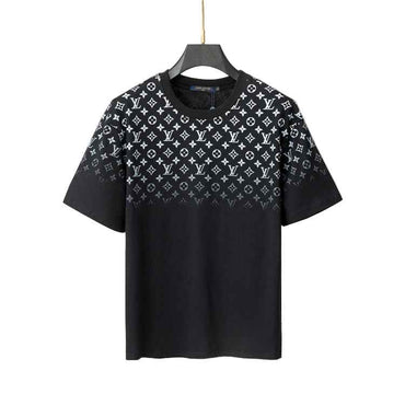 “Black & White Monogram Gradient Cotton Jersey Tee — Fading Motif Design” - TruVybe Essentials