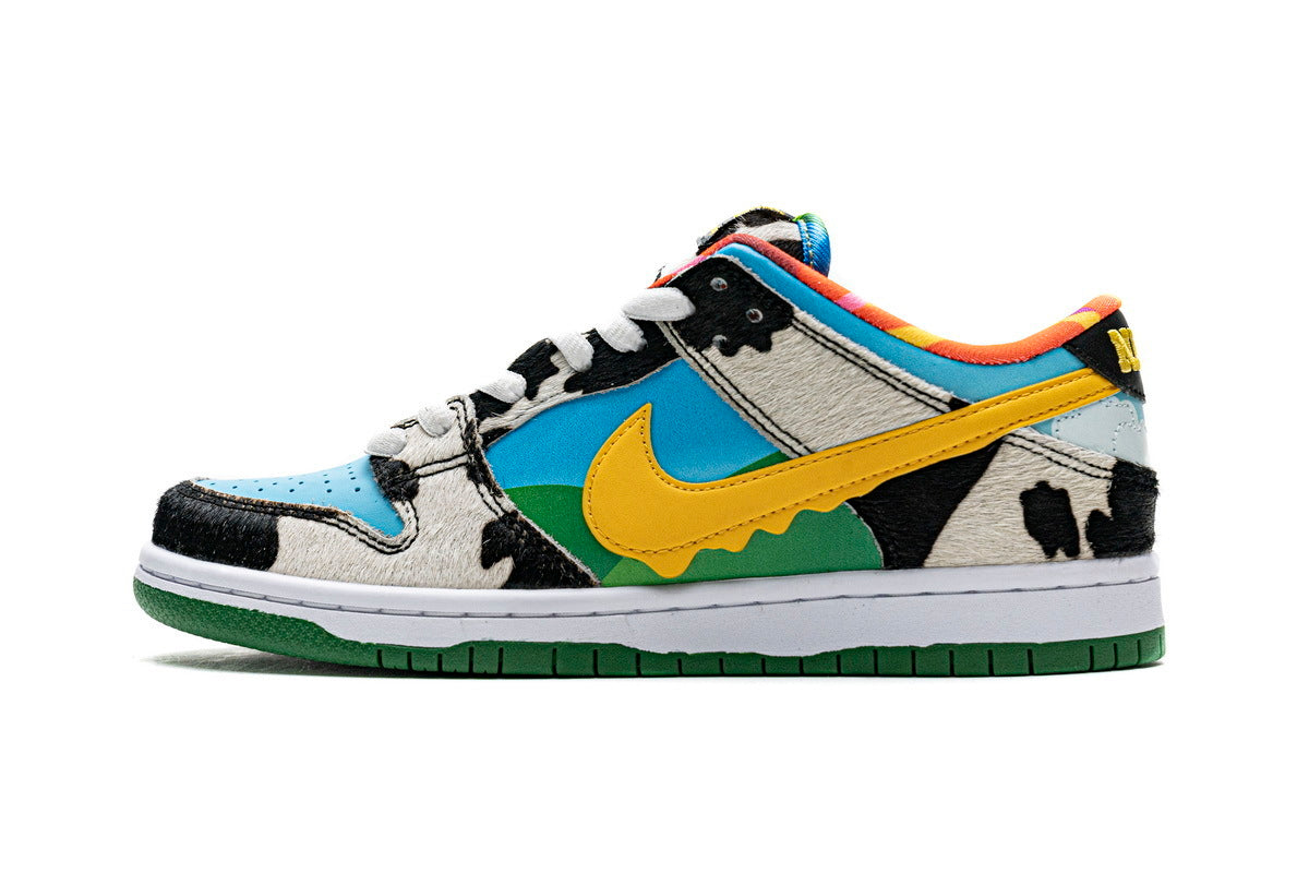 Colorful sneaker with a cow pattern and on a white background
