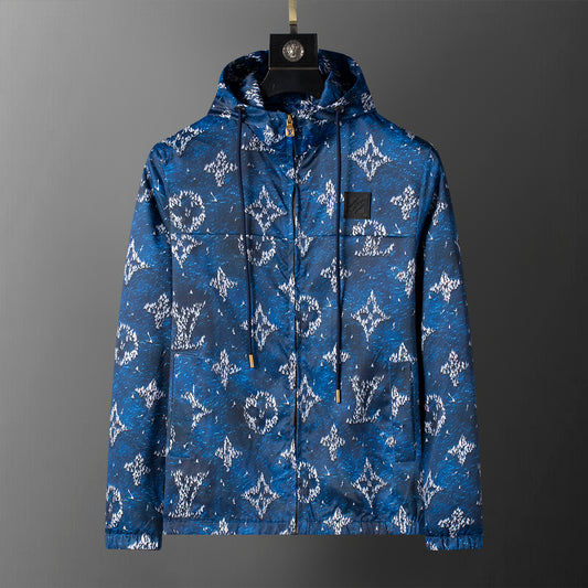 Luxury Ocean Windbreaker – Blue Sailing Print Hooded Jacket