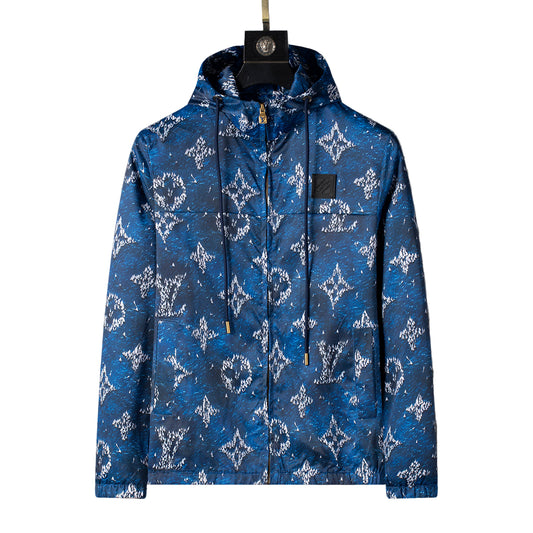 Luxury Ocean Windbreaker – Blue Sailing Print Hooded Jacket