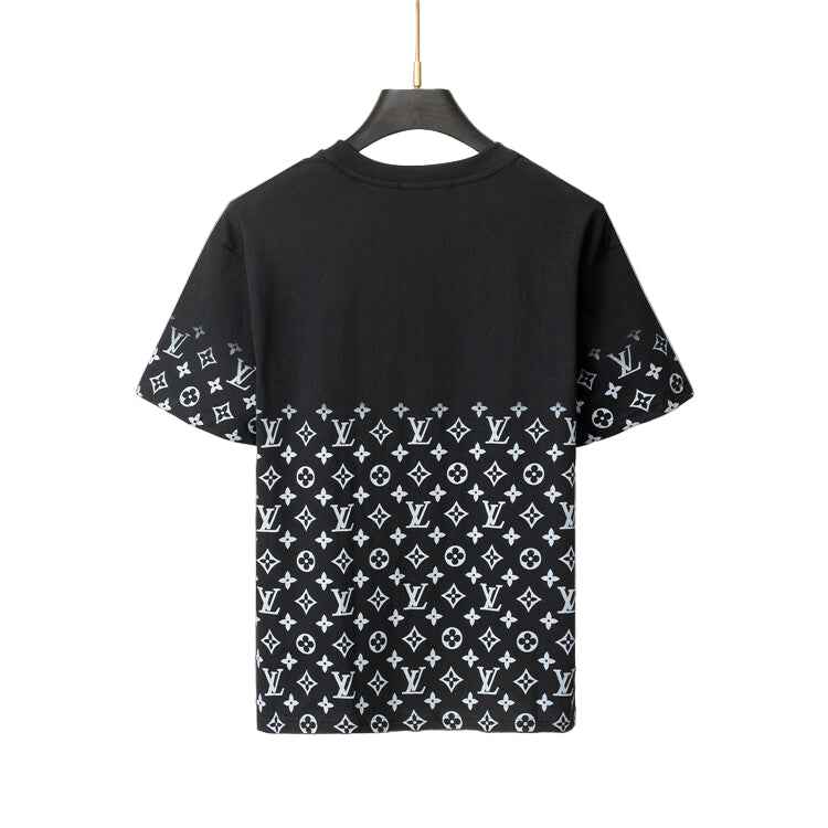 “Black & White Monogram Gradient Cotton Jersey Tee — Fading Motif Design” - TruVybe Essentials