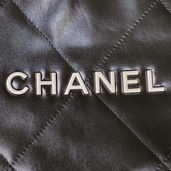 Chanel 22 Small Handbag Shiny Calfskin AS3260 Black with Silver Logo - TruVybe Essentials