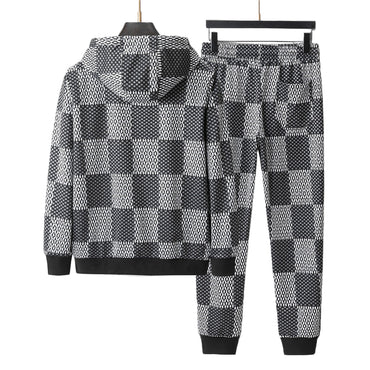 Luxury Checkerboard Tracksuit – Black & White Zip Hoodie Set