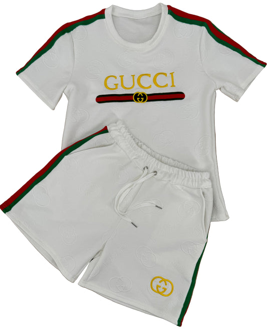 Luxury Vintage-Inspired White Graphic Tee & Shorts Set