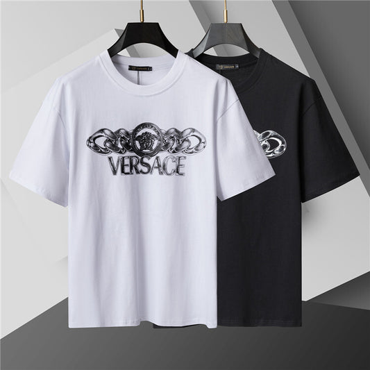 Graphic Chain-Detail Crew Neck T-Shirt – White or Black