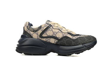 Beige & Blue Monogram Chunky Sneakers – Premium Retro Runner