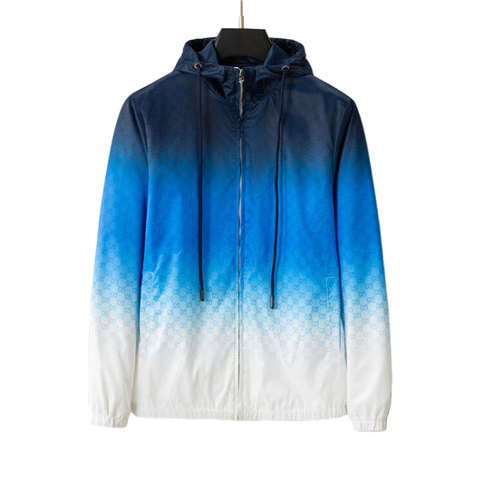 Blue and white gradient jacket on a gray background