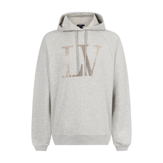 Luxury Rhinestone Logo Hoodie – Light Grey Cotton Edition