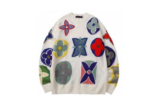 Luxury Multicolor Wool Crewneck Sweater – Floral Monogram Knit