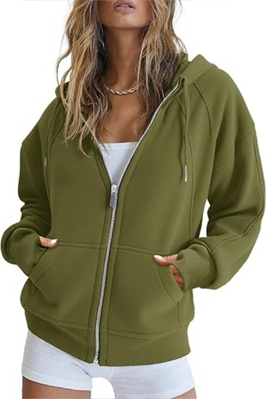 Women’s Zip Up Crop Sweatshirt – Fleece Lined Casual Hoodie