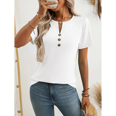 Women’s Notch V‑Neck Short‑Sleeve Tunic Top