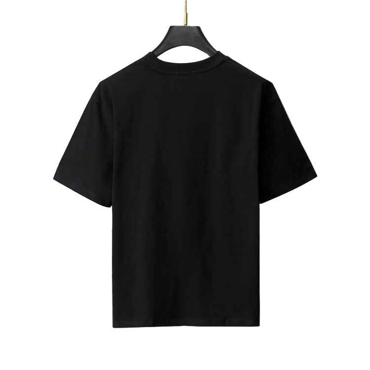 White & Black Wool-Cotton Blend Graphic Motif Tee — Blue & Yellow Accent Design - TruVybe Essentials