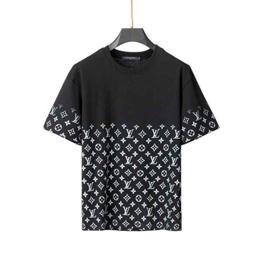 “Black & White Monogram Gradient Cotton Jersey Tee — Fading Motif Design” - TruVybe Essentials