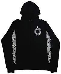 “All-Black Horseshoe Floral Zip-Up Hoodie — Gothic Graphic Design”