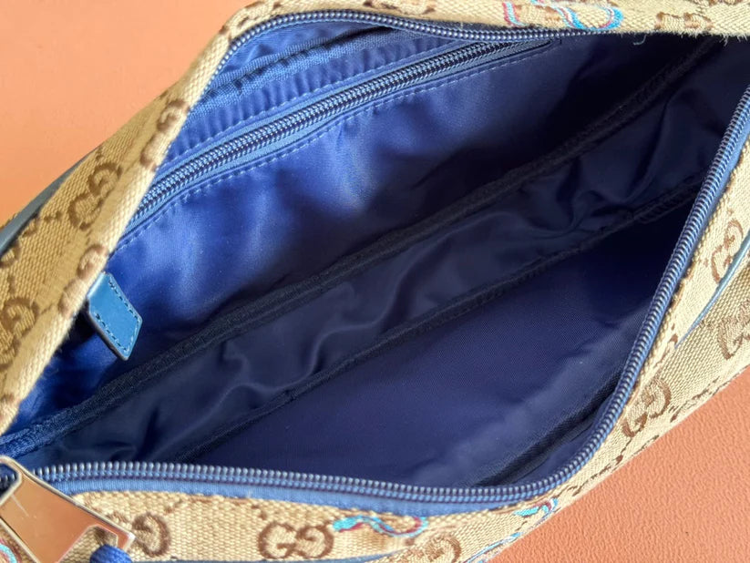 Snake Print Bag Beige mix Blue Canvas