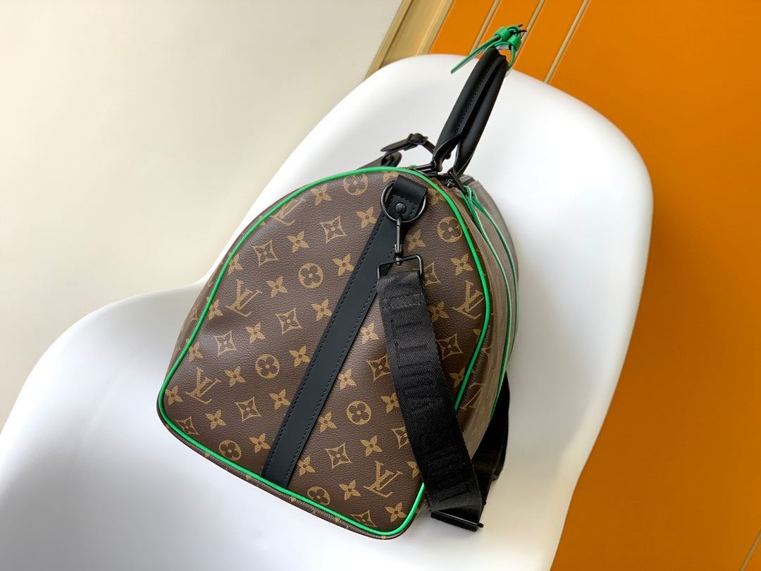 other side Large Canvas Travel Bag Brown & Green Monogram Keepall 50