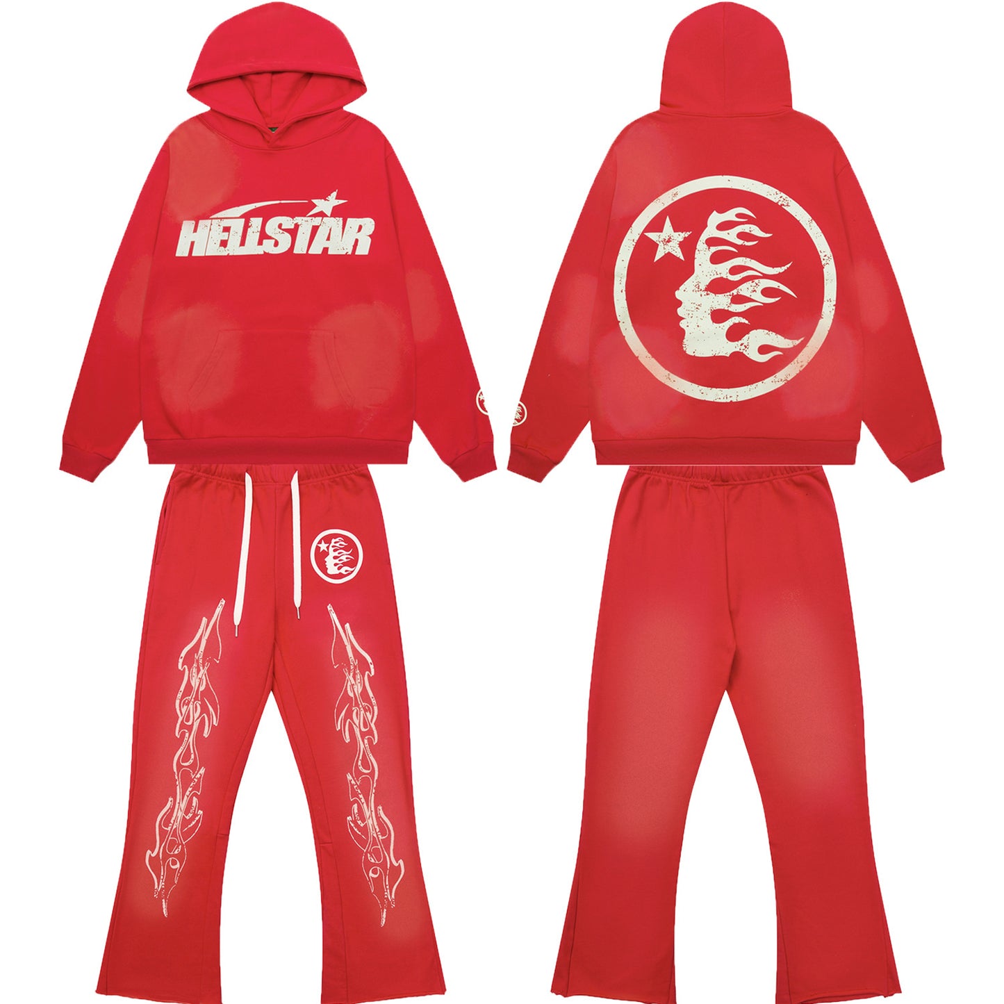 Red Graphic Sweatpants & Hoodie Two-Piece Set – Streetwear Matching Outfit