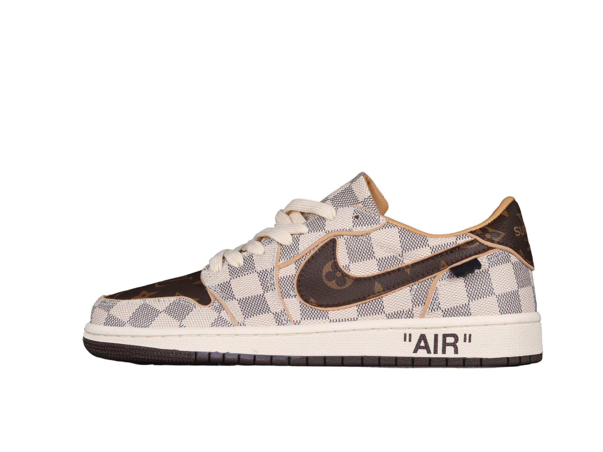 Sneaker with checkered pattern and g on a black background