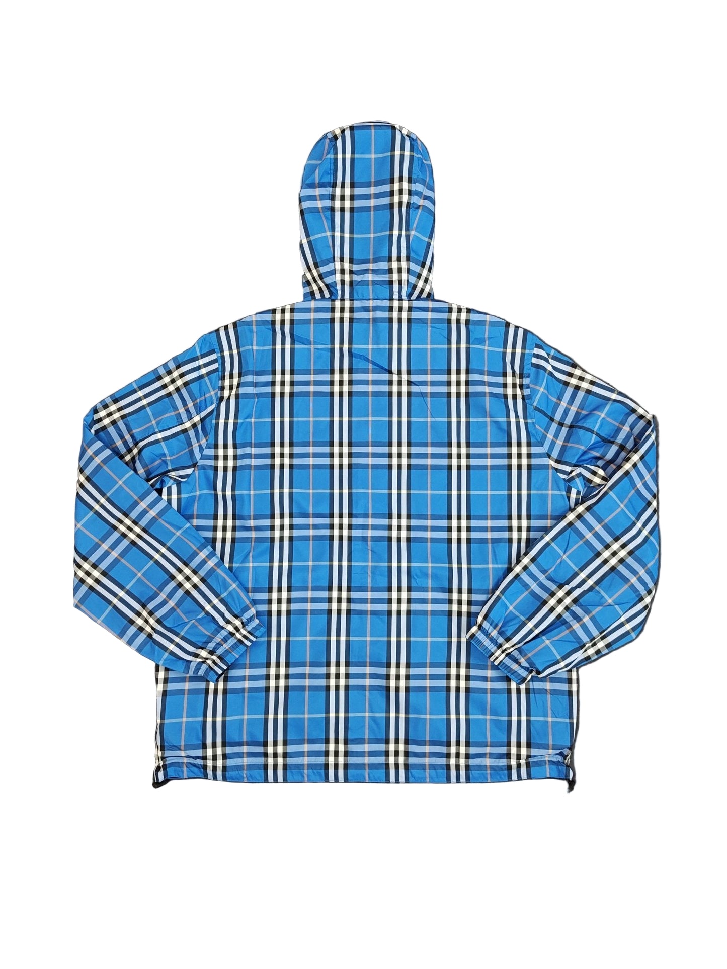 Blue plaid jacket on a dark gray background