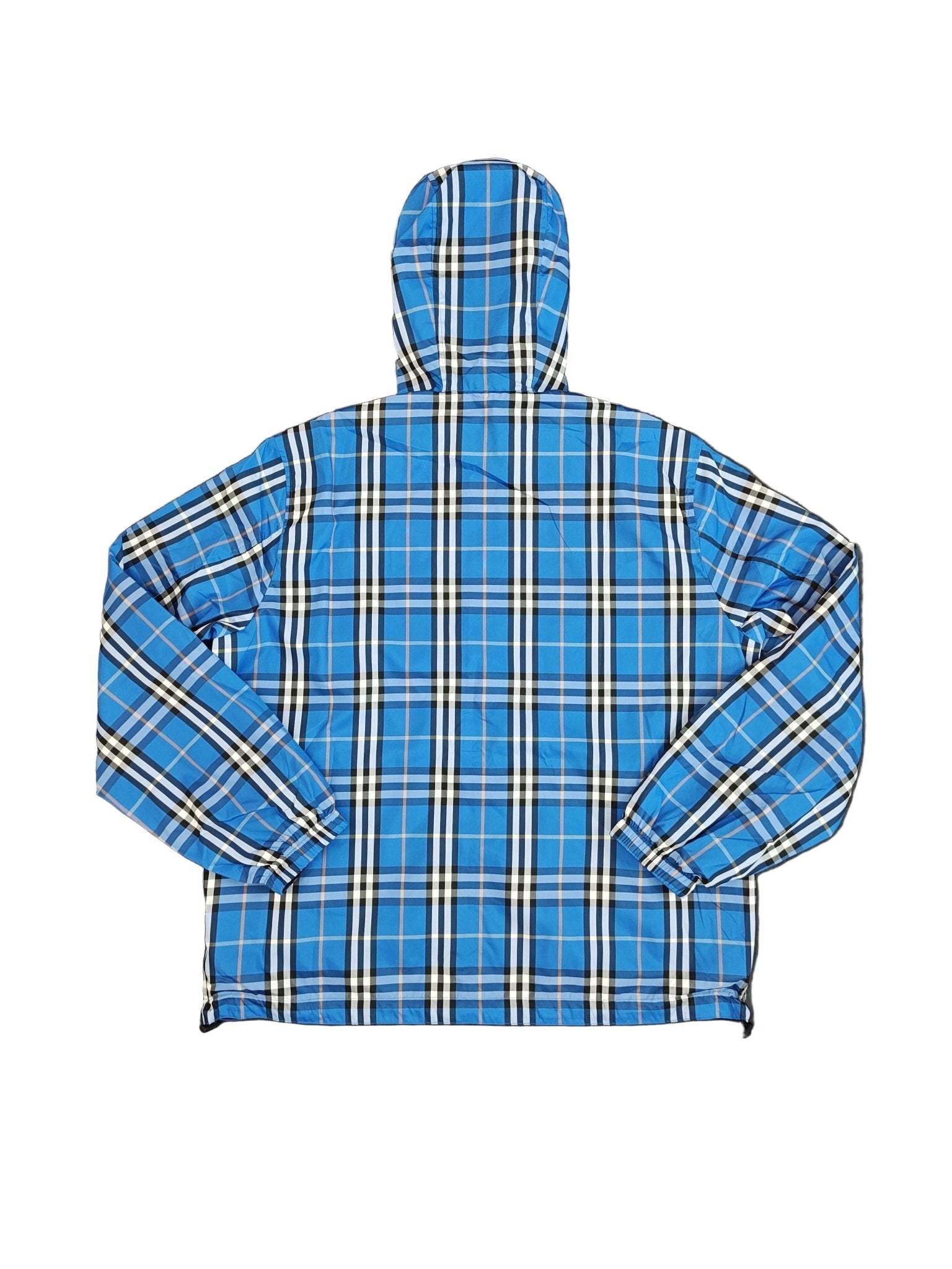 Blue plaid jacket on a dark gray background