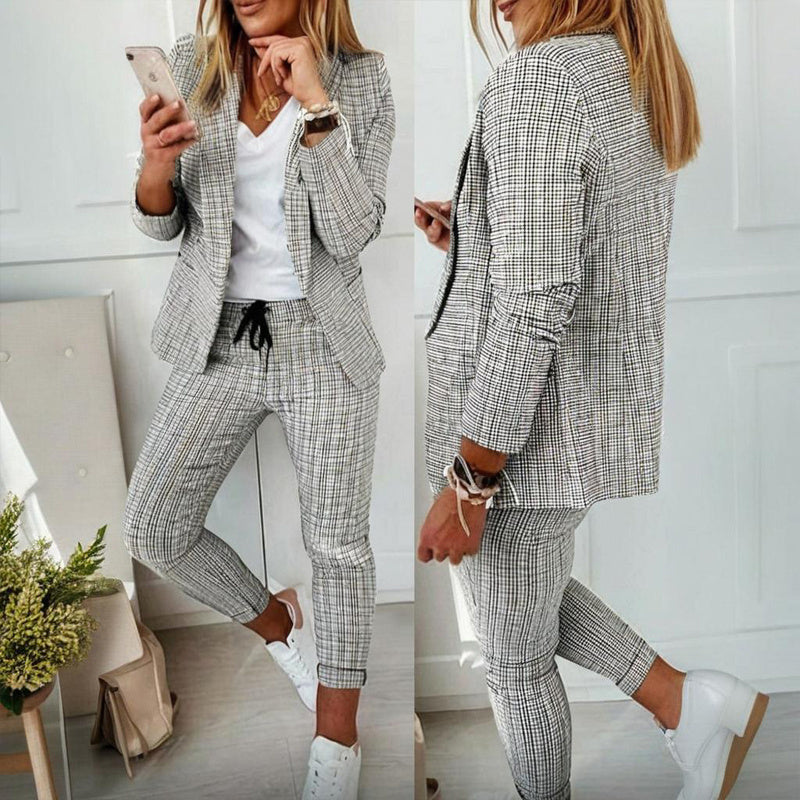 Women’s Plaid Two‑Piece Suit Set