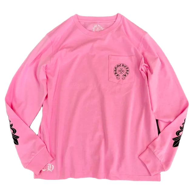 Pink Big Horseshoe Sanskrit Long Sleeve Tee – Arm Cross Graphic