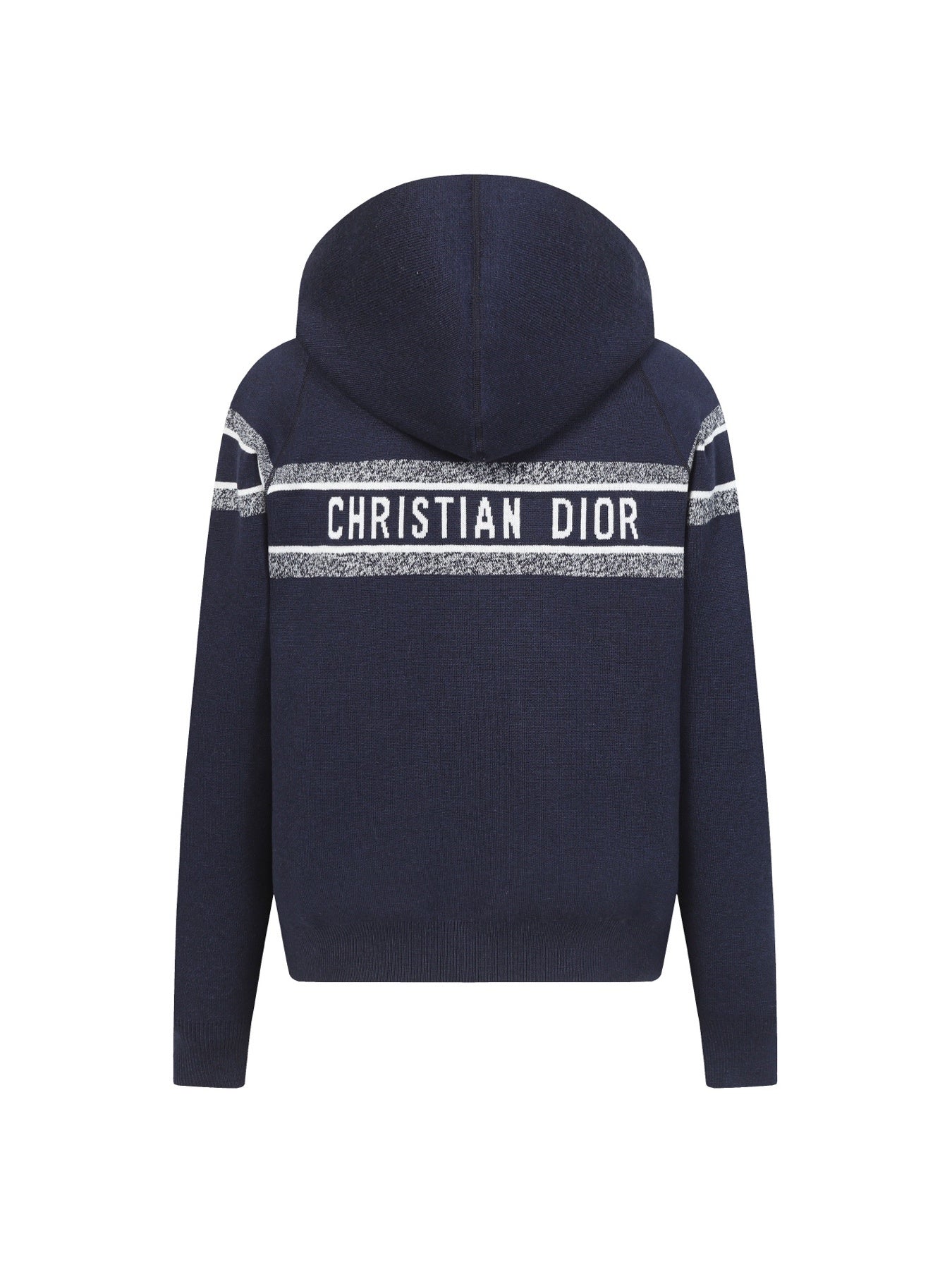 Reversible Blue Cashmere-Blend Hooded Zip Cardigan with Geometric Pattern