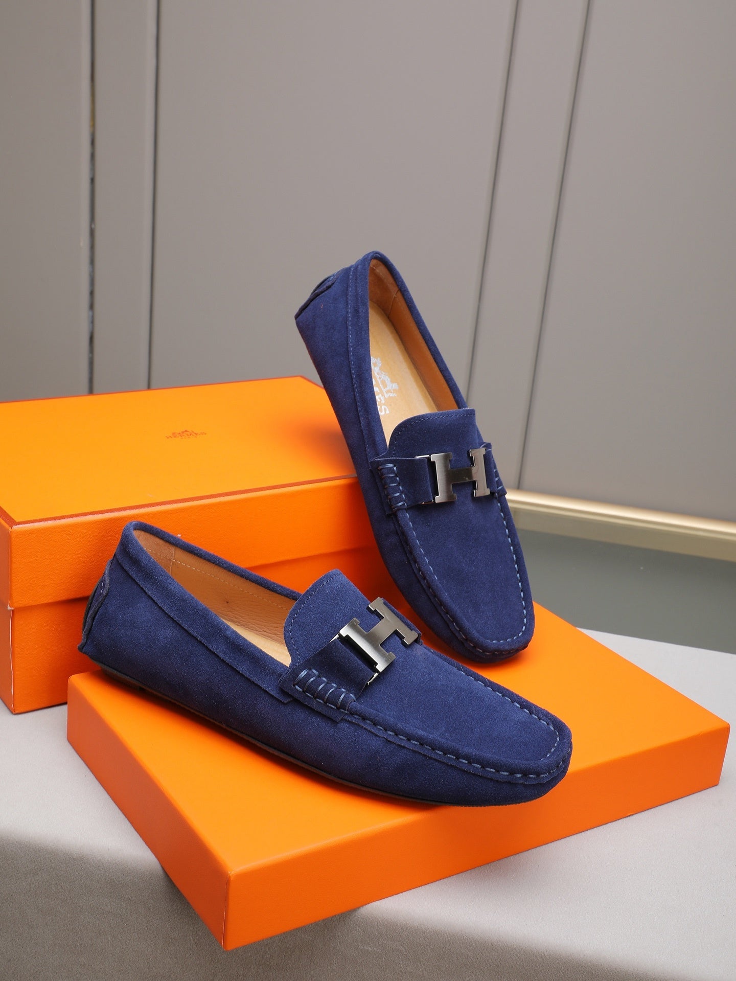 Suede Metal Accent Driving Loafers