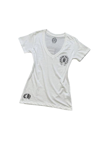 V-Neck Graphic T-Shirt – White & Gray