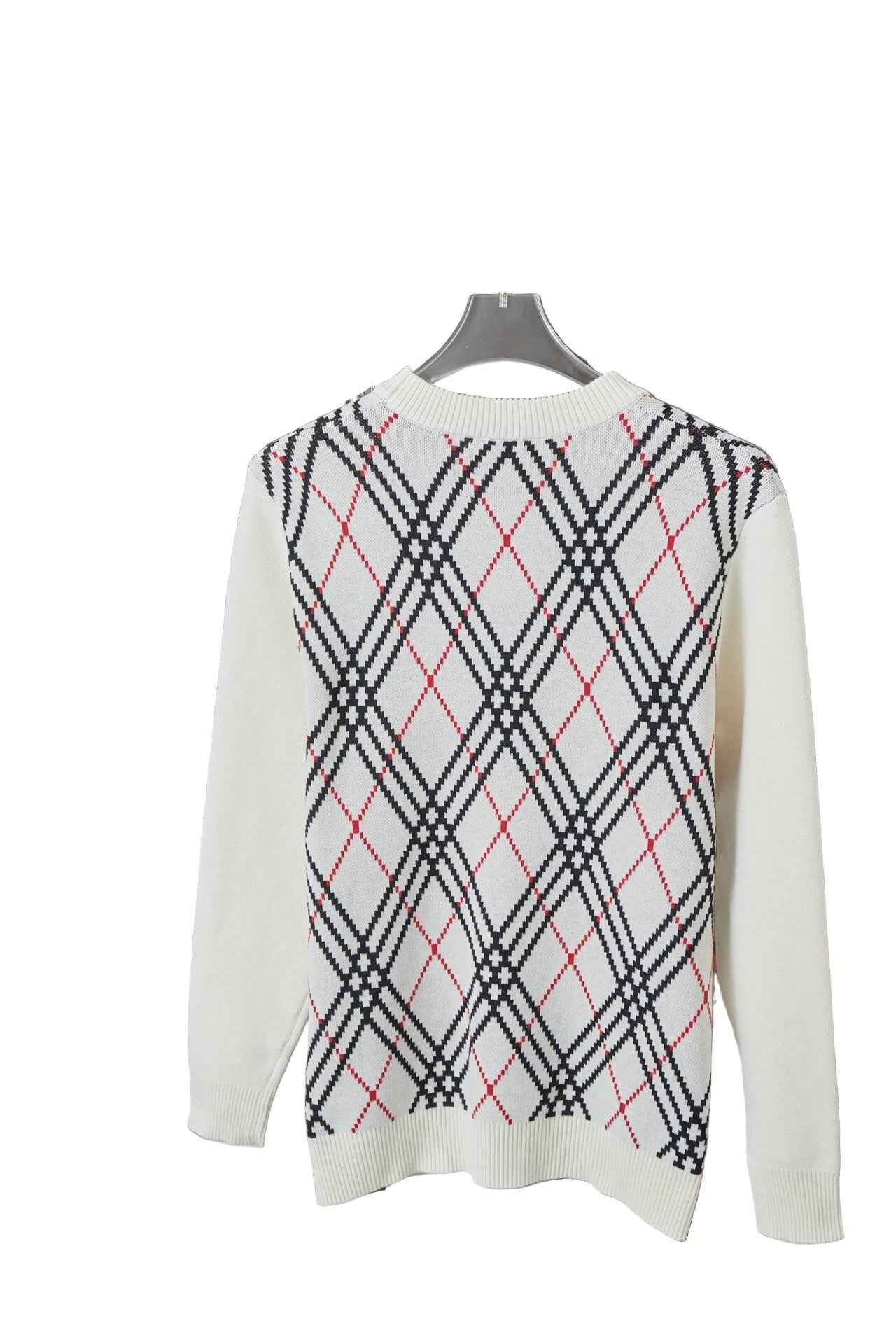 Luxury Argyle Check Knit Pullover – Beige Plaid Pattern Sweater - TruVybe Essentials