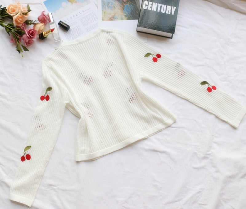 Women’s Cherry Embroidery Crochet Cardigan