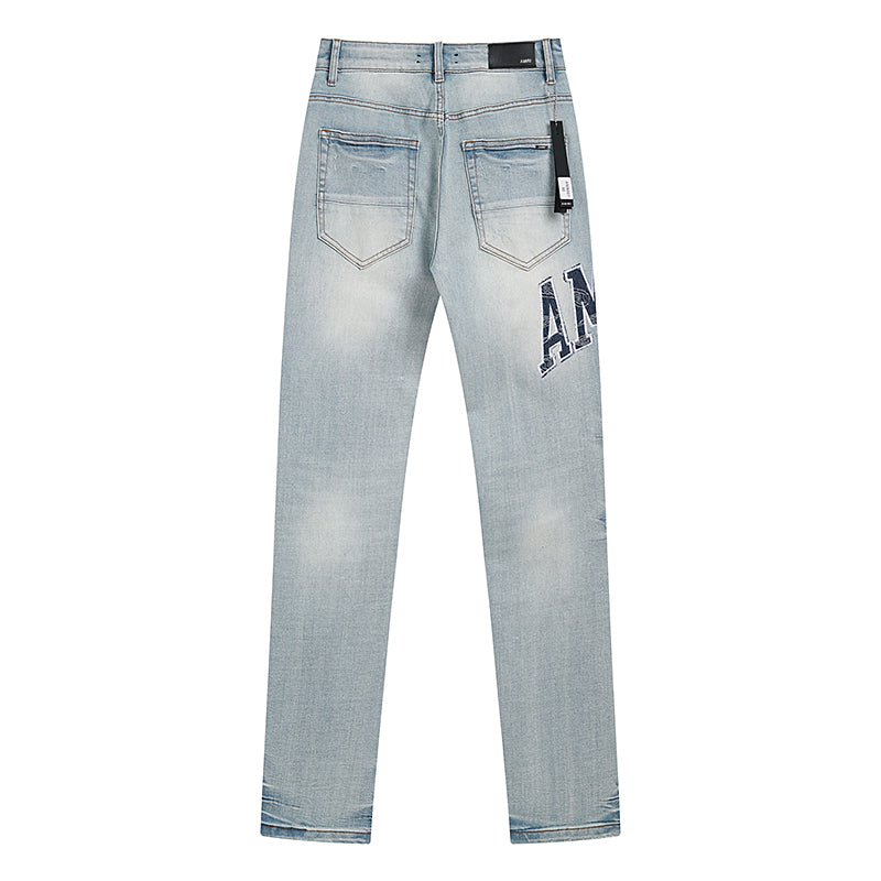 Varsity Logo Repair Straight Jean – Perfect Indigo