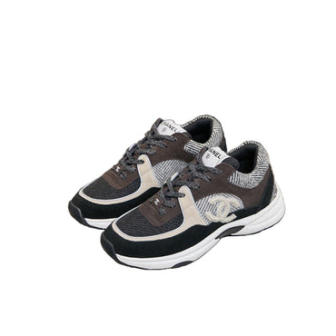 Black & Grey Tweed Low Trainers – CC Logo Suede & Tweed Sneakers