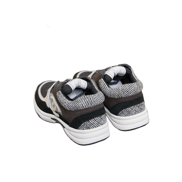 Black & Grey Tweed Low Trainers – CC Logo Suede & Tweed Sneakers