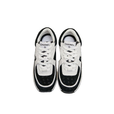 Black & White Suede CC Logo Low Top Lace-Up Trainer Sneakers