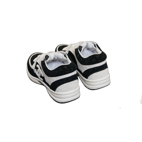Black & White Suede CC Logo Low Top Lace-Up Trainer Sneakers
