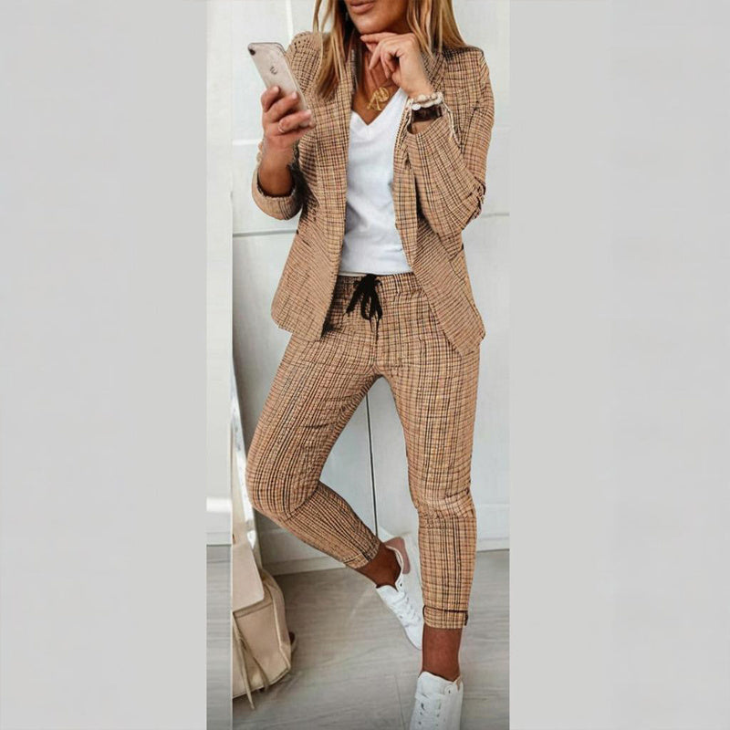 Women’s Plaid Two‑Piece Suit Set