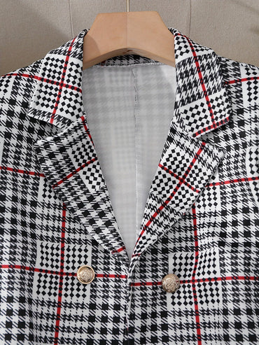 Plus Size Plaid Skirt Suit for Women – Two-Piece Blazer and High Waist Skirt Set