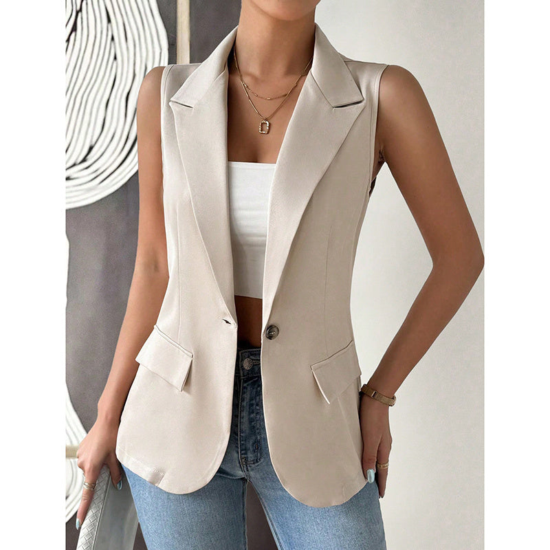 Women's Sleeveless Vest Blazer Casual Open Front Work Office Tops Jacket