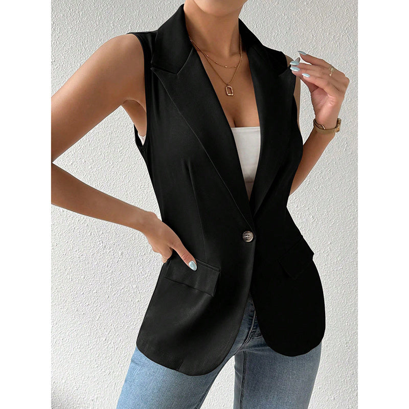 Women's Sleeveless Vest Blazer Casual Open Front Work Office Tops Jacket