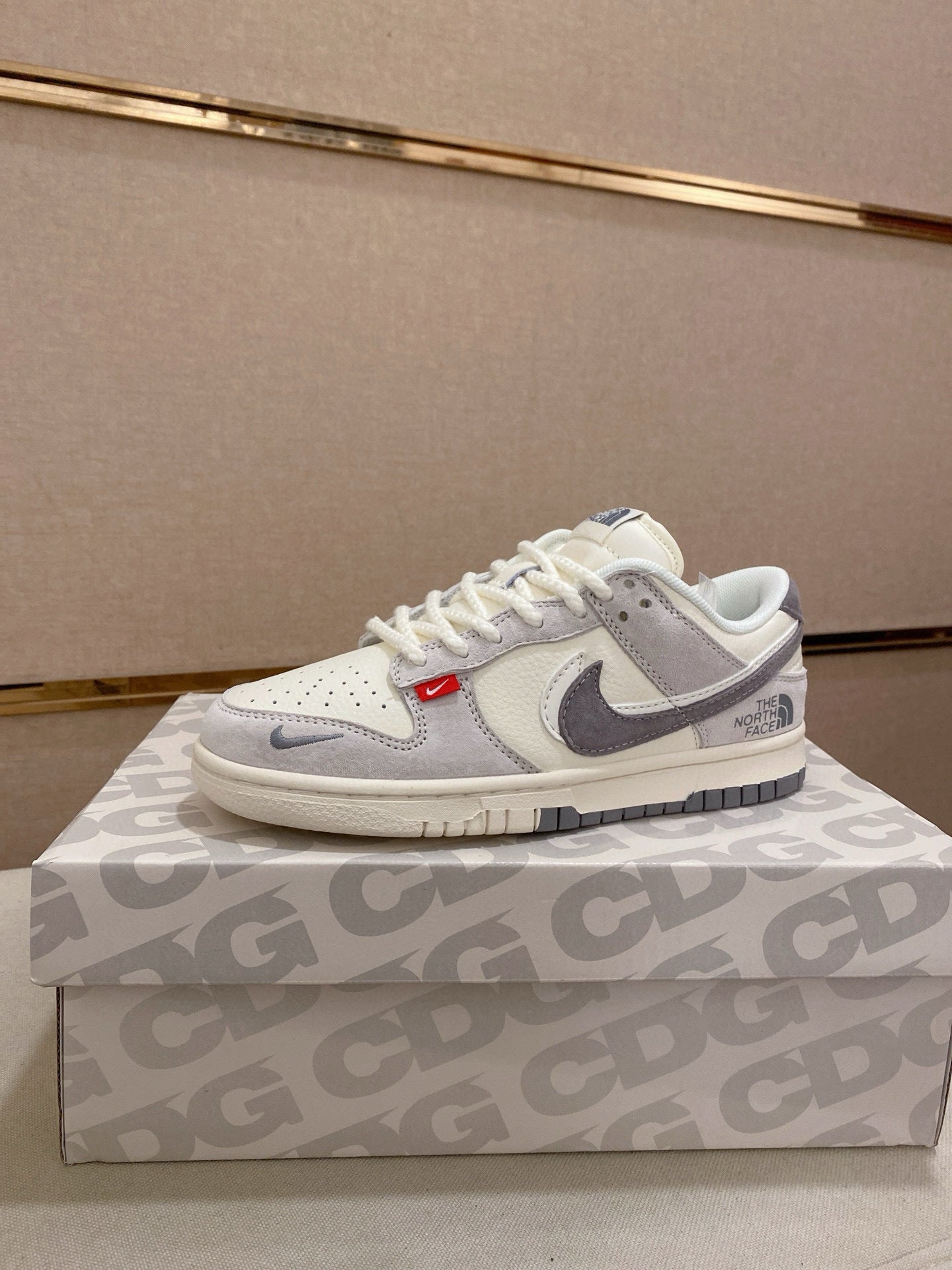 Custom Grey & Cream Low-Top Streetwear Sneakers with Outdoor-Inspired Detailing