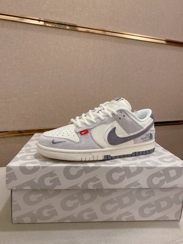 Custom Grey & Cream Low-Top Streetwear Sneakers with Outdoor-Inspired Detailing